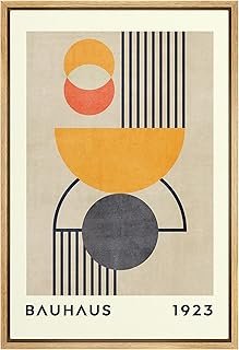 MUDECOR Framed Canvas Print Wall Art Bauhaus Orange Geometric Polygon La...