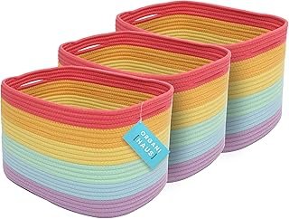 OrganiHaus Set of 3 Rainbow Woven Storage Baskets for Shelves, Decorativ...