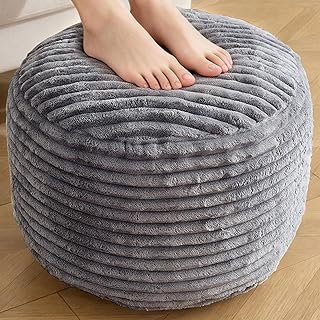 Round Pouf Ottoman,Corduroy Poufs with Memory Foam Filling for Foot Rest...