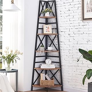 HOMBAZAAR 72 Inch Tall Corner Shelf, 5 Tier Corner Ladder Bookshelf, Tal...