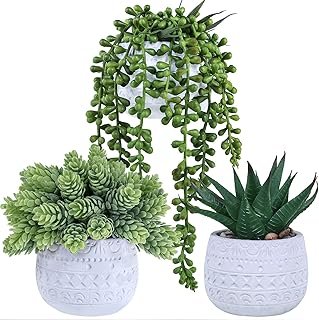Winlyn 3 Pcs Assorted Small Potted Succulent Plants Artificial Aloe Hang...