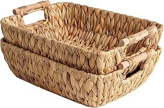 StorageWorks Hand-Woven Large Storage Baskets with Wooden Handles, Water...
