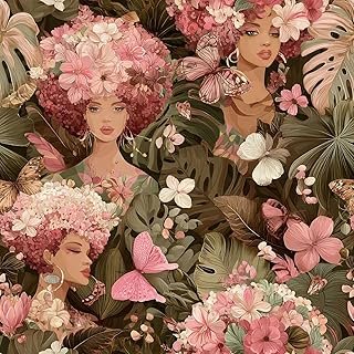 Peel and Stick Pink Art Vintage Woman Wallpaper Removable Whimsical Flor...