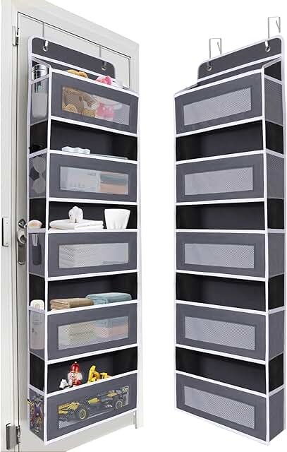 Over The Door Organizer 44LB Capacity with 5 Large Pockets & 10 Mesh Sid...