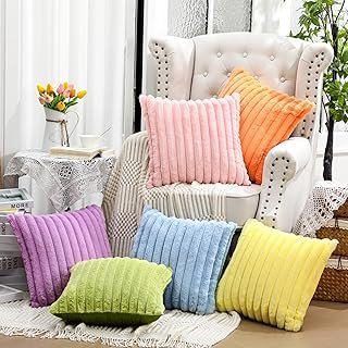 Mixweer 6 Pcs Easter Faux Fur Plush Throw Pillow Covers 18x18 Inch Paste...
