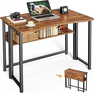 Huuger Folding Desk with Storage Shelf, 31.5 Inch Foldable Computer Tabl...