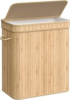 SONGMICS Laundry Hamper with Lid, Bamboo Laundry Basket, Removable Machi...