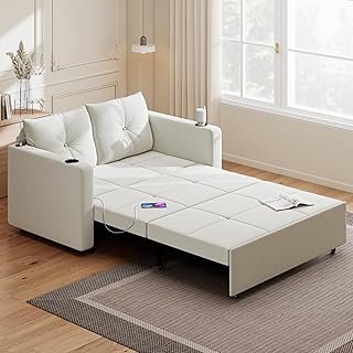 3 in 1 Pull Out Couch, 56 Inch Velvet Sofa Bed, Convertible Loveseat Sle...