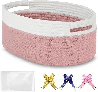 Small Woven Basket with Gift Bags and Ribbons, Empty Baby Gift Baskets f...