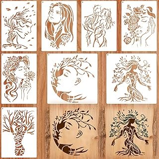 8Pcs Woman Tree Stencils, 11.8×11.8 inch Tree of Life Stencils for Pain...
