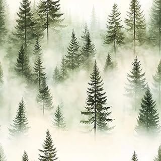 Pine Forest Wallpaper – Modern Nature Green Peel and Stick Wallpaper, Se...
