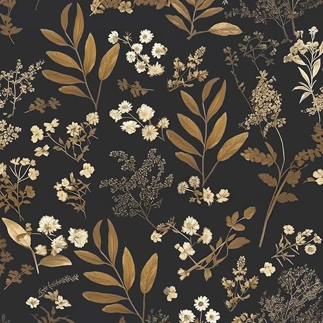 Vintage Wallpaper Peel and Stick Black Floral Wallpaper 17.5'' x 393'' G...