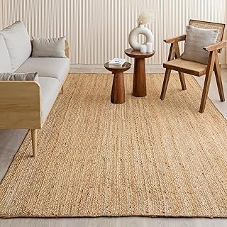 HOMEMONDE Solid Braided 8'x10' Jute Area Rug Natural - Eco Friendly Prem...