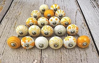 Ceramic Knobs for Cabinets - Set of 20 Decorative Yellow Floral Printed ...