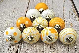 Beautiful Yellow and White Ceramic Knobs Kitchen Cabinet Drawer Knobs Ha...