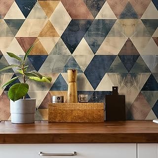 Livelynine 17.5x276 Retro Peel and Stick Wallpaper Geometric Mid Century...