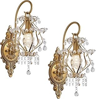 Gold Crystal Vintage Wall Sconces Set of 2 Indoor Hardwired Wall Light F...