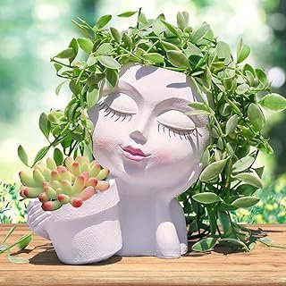 Face Planter Pots Head, Planters for Indoor Plants - Double Cute Plant P...