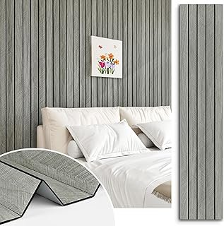 Grey Wood Wall Panels Textured Wood Slats 3D Soundproof Wall Panels Peel...