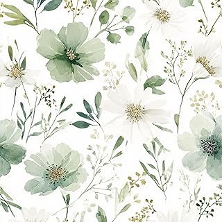 Sage Green Floral Peel and Stick Wallpaper Self Adhesive Removable Moder...