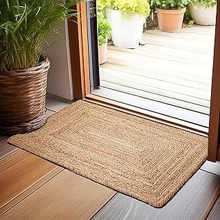 Hausattire Hand Woven Jute Braided Rug, 2'x3' – Natural, Reversible Bo...