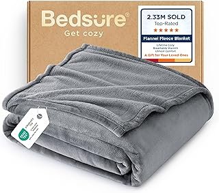 Bedsure GentleSoft Fleece Throw Blanket for Couch Grey - Lightweight Plu...
