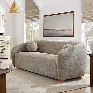 Modway Holland 85 Inch Minimalist Curved Back Sofa in Taupe – Chenille...